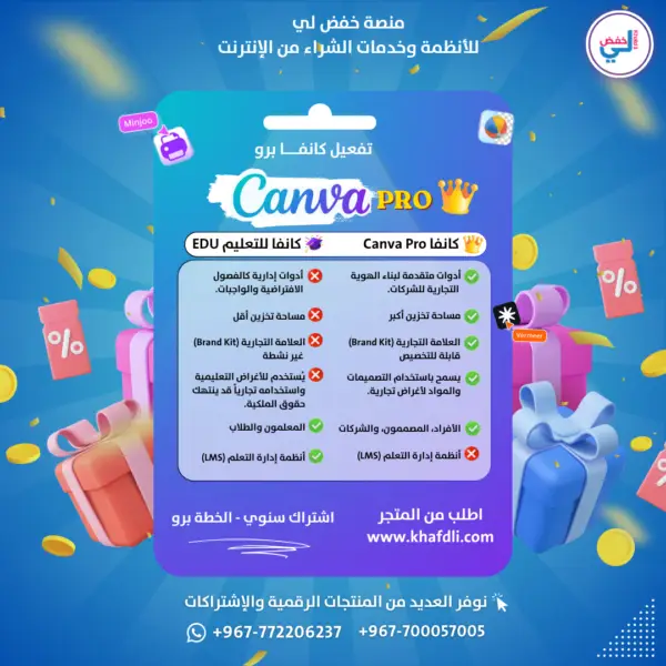اشتراك كانفا برو الرسمي منصة خفض لي